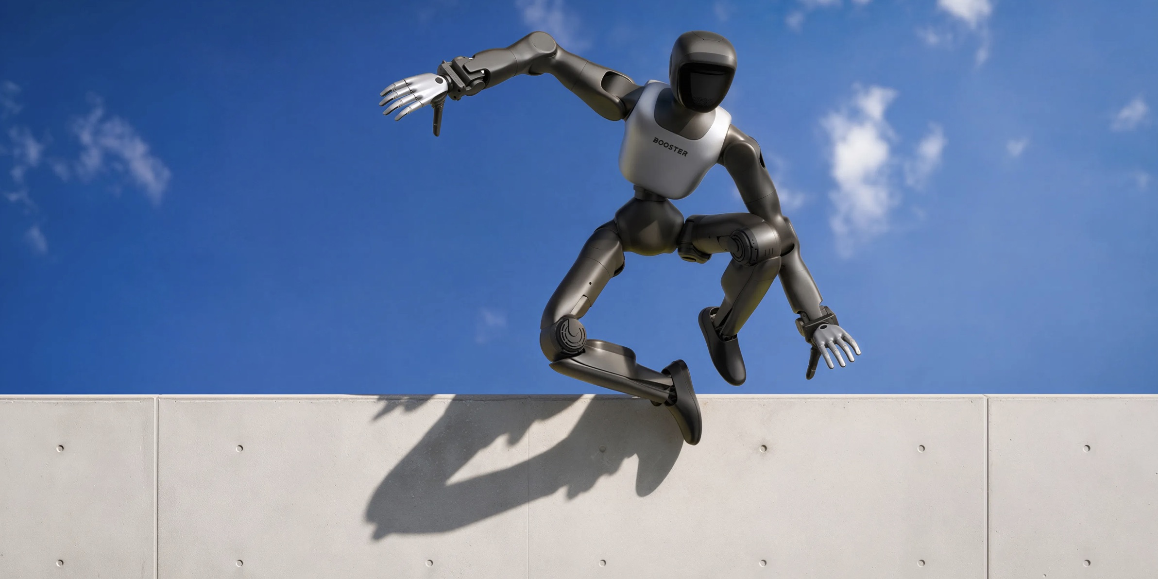 Booster T2 humanoid robot performing an athletic motion
